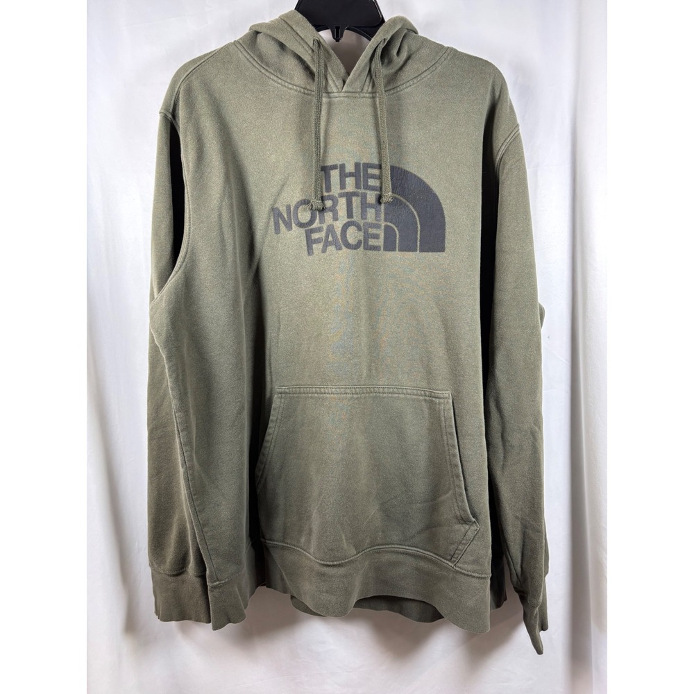 The North Face Mens XL Olive Green Logo Pullover Hoodie Fleece Sweatshirt